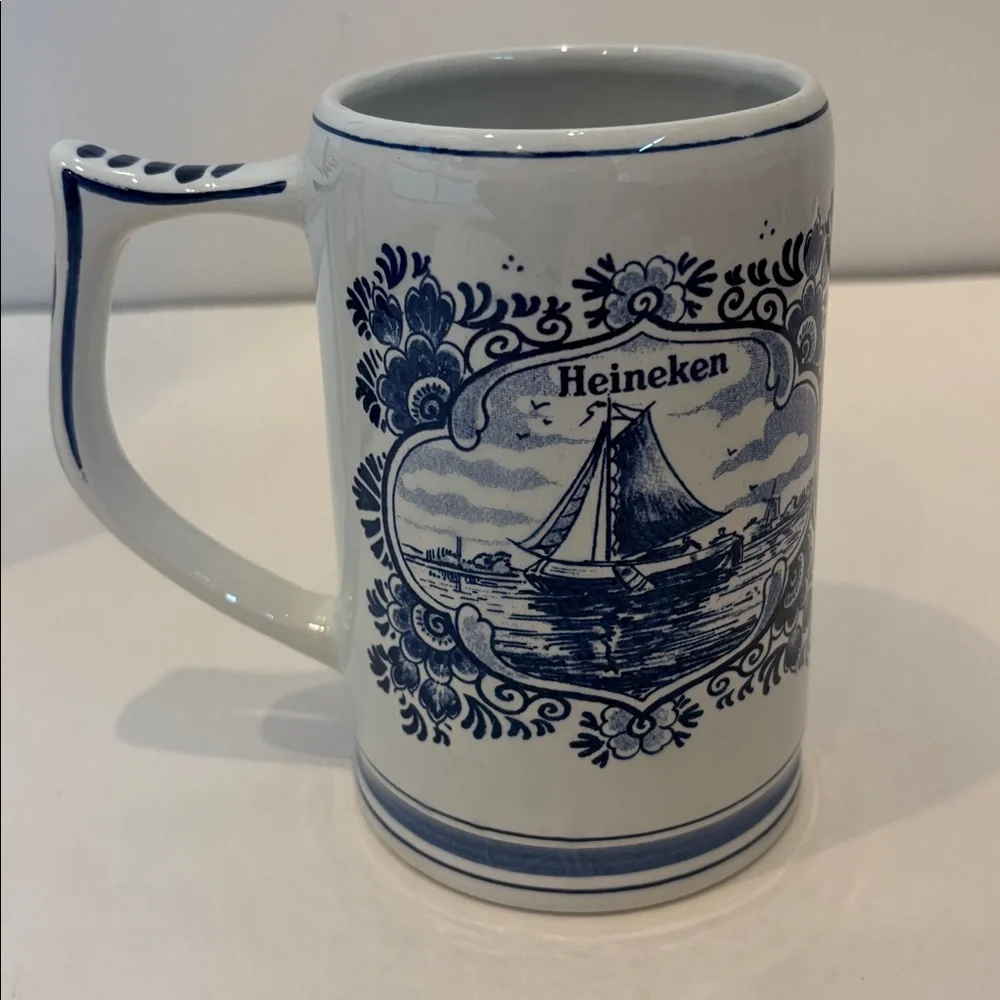 Vintage Heineken Blue Delft's Hand Painted Mug‎ Made in Holland Beer Stein